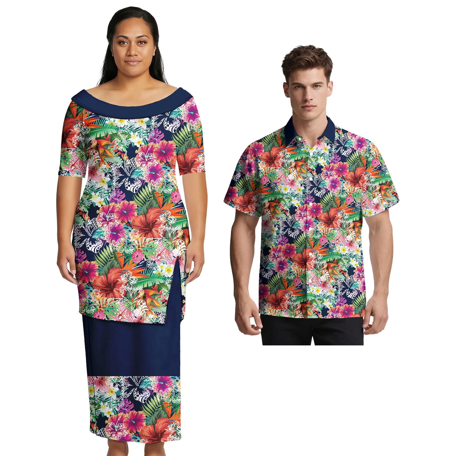 Novo Design 2026: Saias Femininas Elegantes com Estampa Personalizada Samoana e Camisas Masculinas Havaianas Deslumbrantes – Roupas Polinésias para Casais