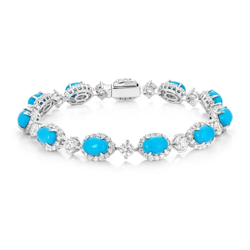 

Браслет BELLUX из серебра 925 пробы с синтетическим цирконом и бирюзой, модный, в форме коврика, высококачественное ювелирное украшение