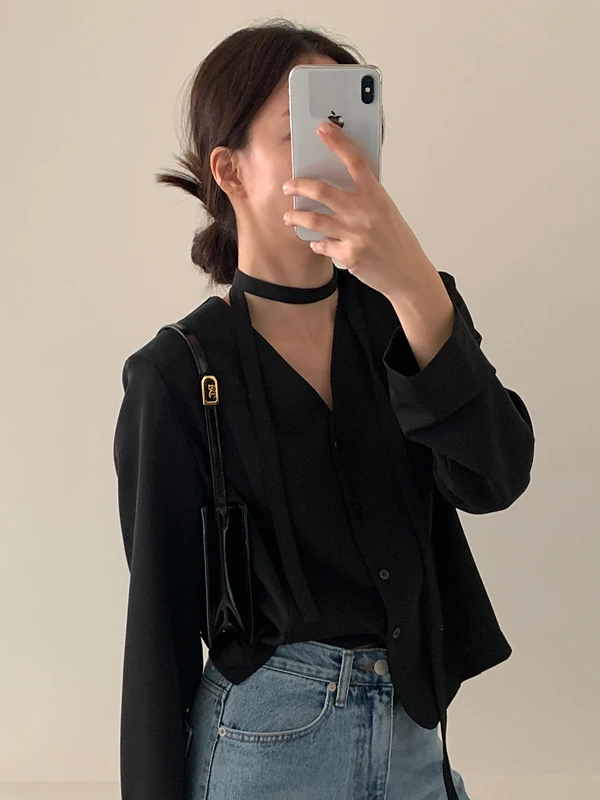 Koreaanse Sle Damespak irt V-Ne Single Button Tie Taille Ele Faionable Long Sve Office Wear Pure Color