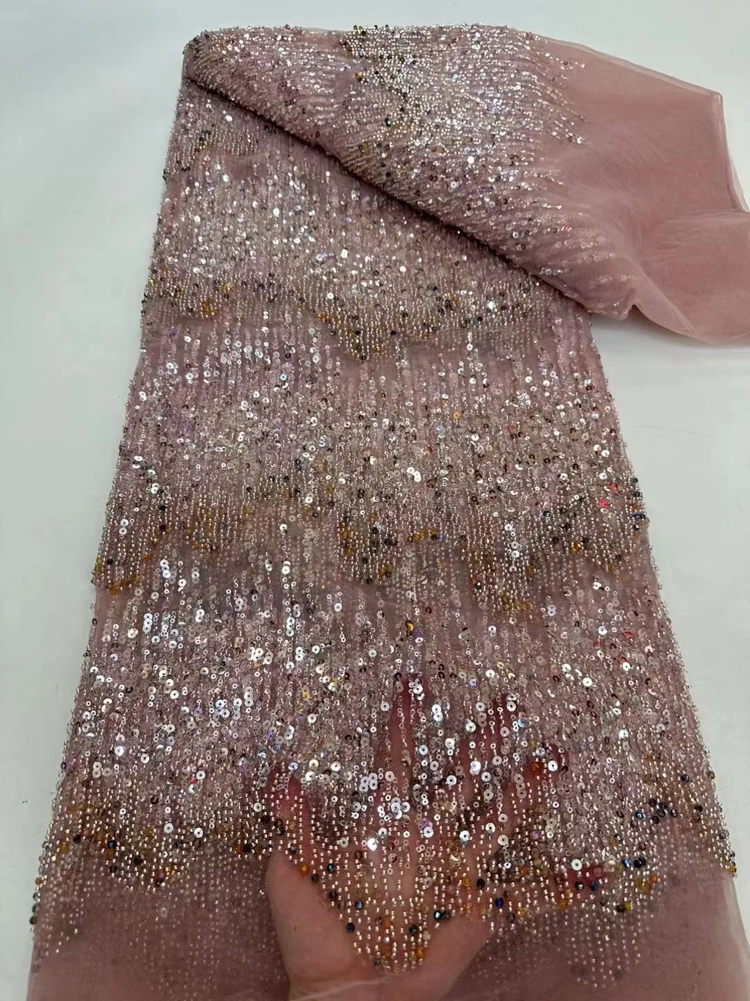 High Quality Shinny Sequins Material Fashionable Tulle Embroidery French Net Lace Fabric in Plenty Colors for Party Dress