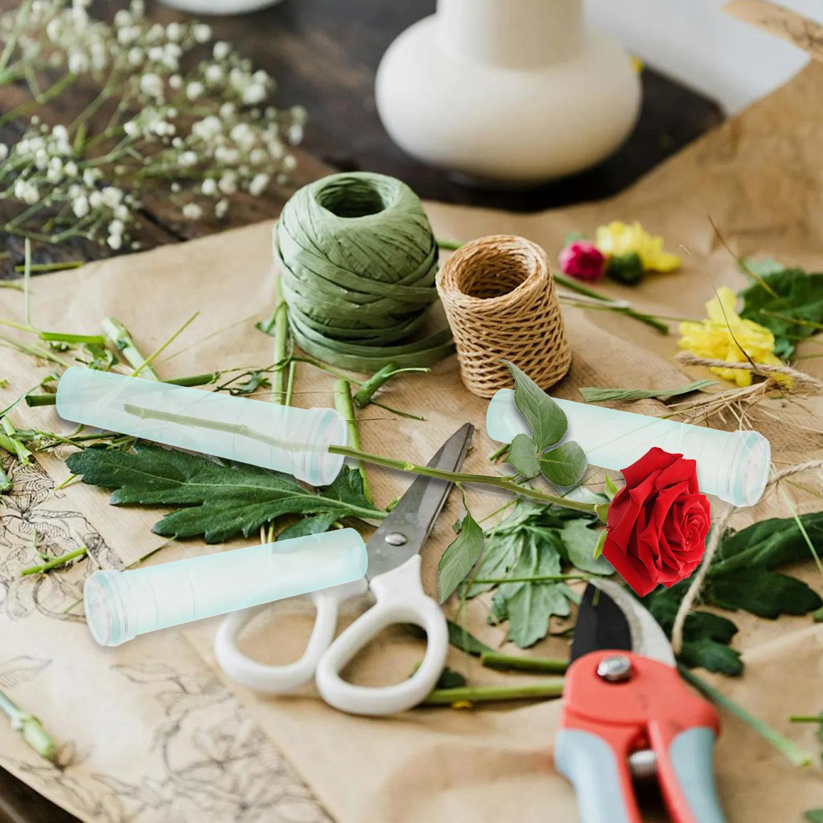 

100Pcs Flower Preservation Growing Tube 7Cm Light Green Nutrition Tube for Florist Floral Supplies Flower