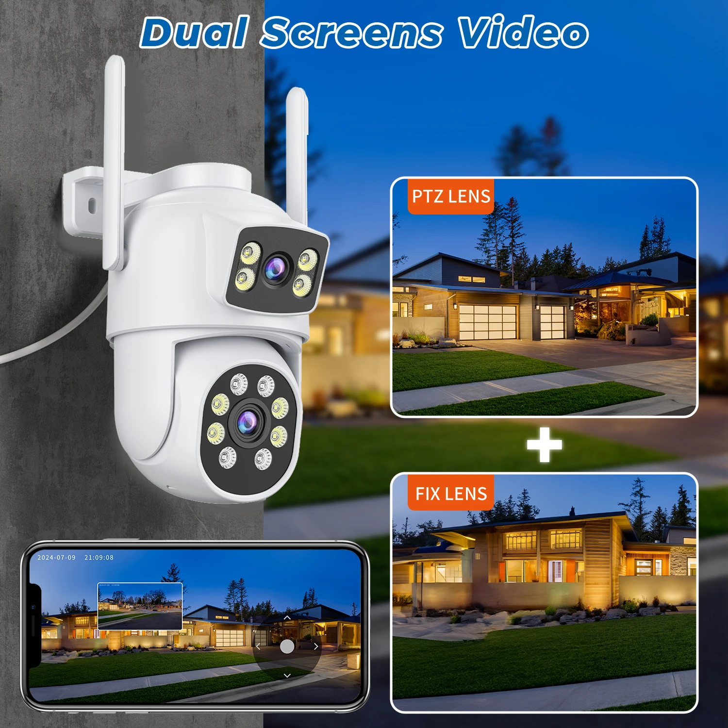 8MP 4K HD PTZ Wifi Camera Dual Lens Dual Screen Outdoor Surveillance Camera Color Night Vision CCTV Security IP Camera O-KAM APP