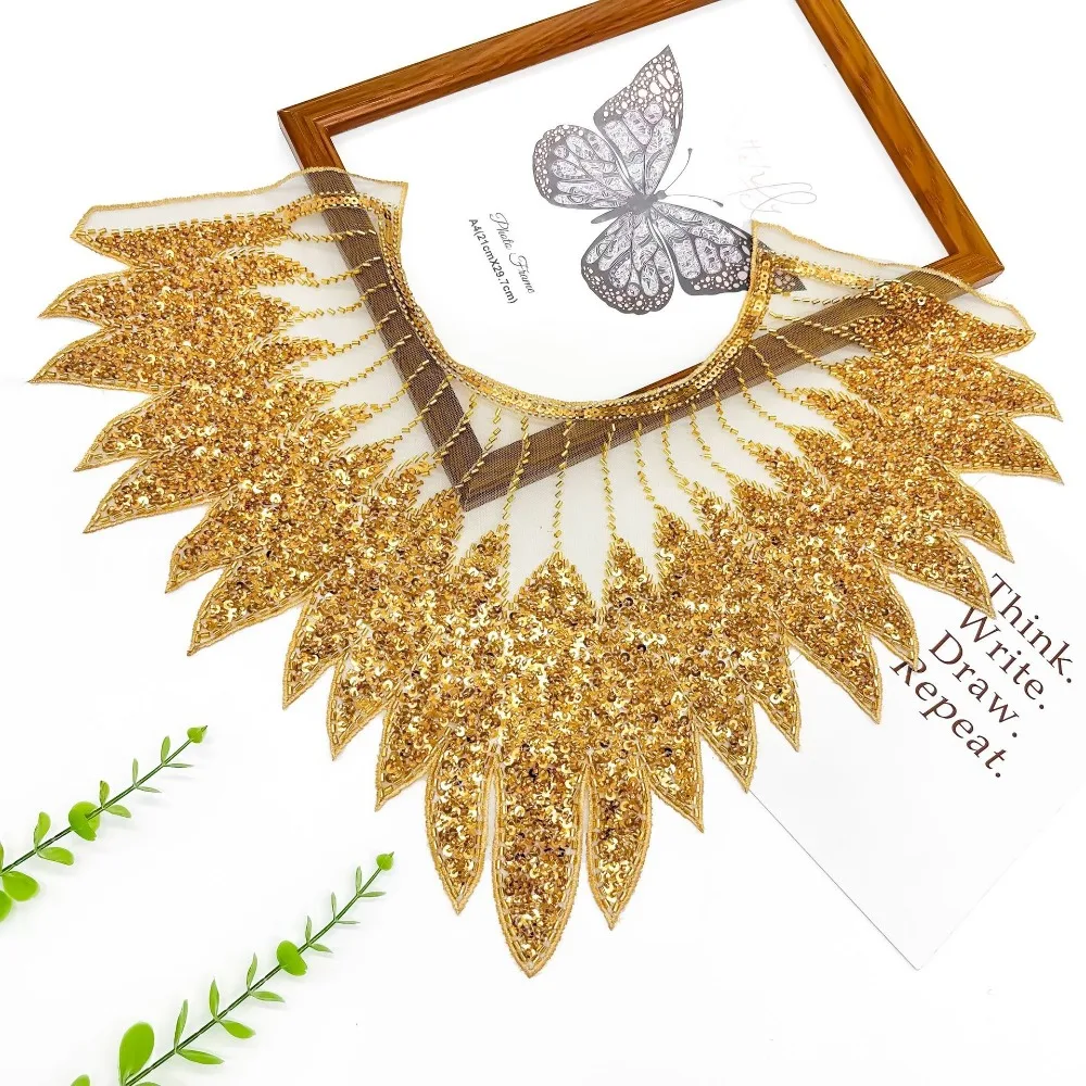 Embroidery Lace Frontal Rhinestone Applique Heavy Duty Luxury Fabric Sticker DIY Decoration Removable Women's Clothing Apparel