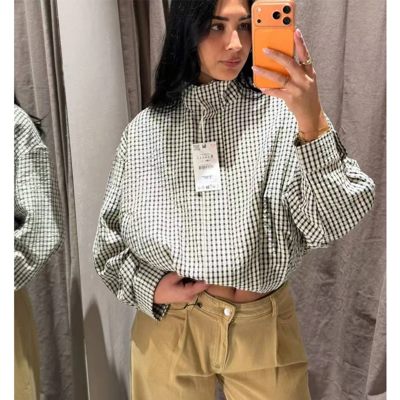 MUJER Plaid Bomber Jackets for Women Cropped Varsity Jackets Woman Summer Demi-season Jacket for Women Zip Casual Women’s Coats 6 MUJER Plaid Bomber Jackets for Women Cropped Varsity Jackets Woman Summer Demi-season Jacket for Women Zip Casual Women's Coats 6