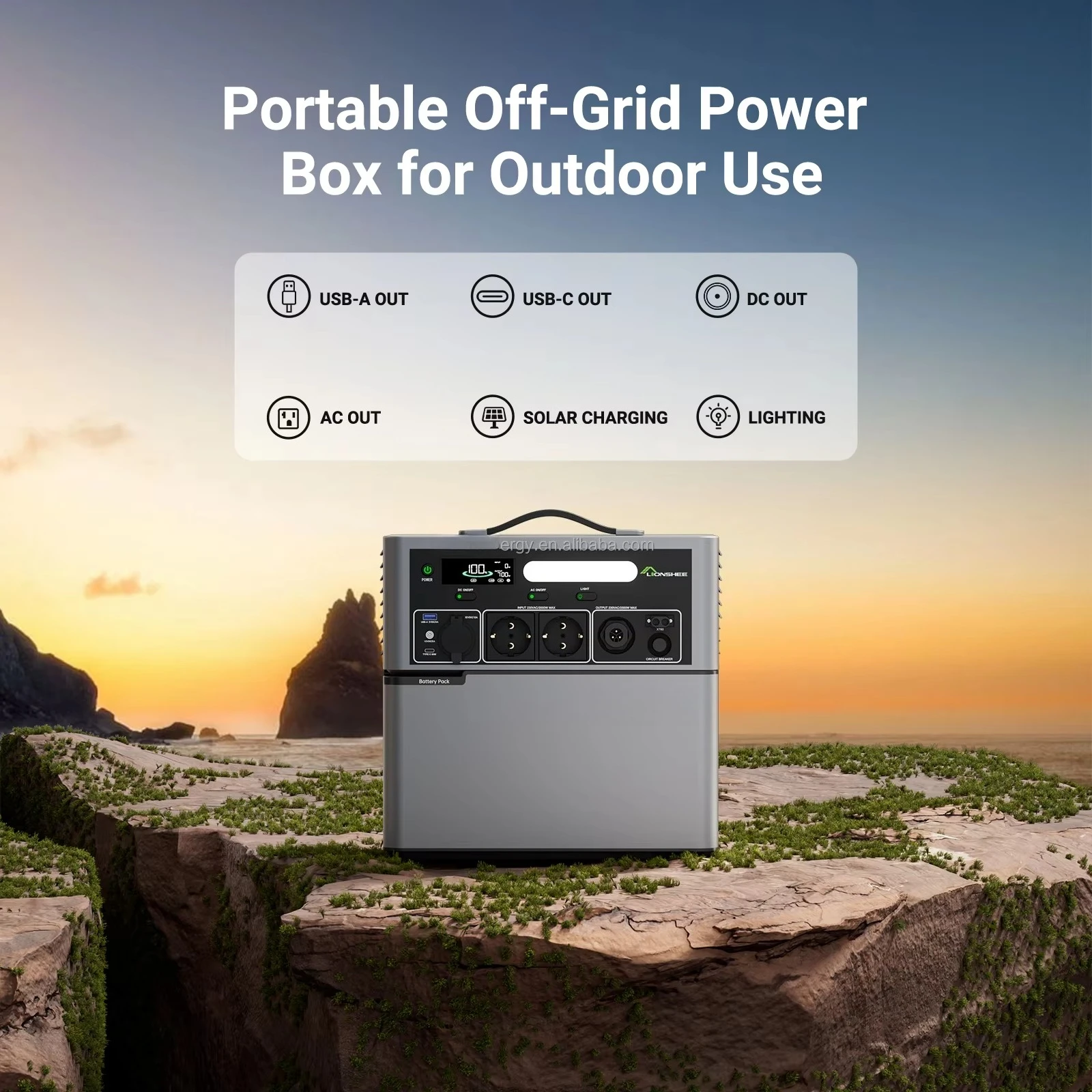 

Portable Power Station | 2500W Off Grid Solar Inverter Power Box & 1kwh Stackable Lithium External Battery