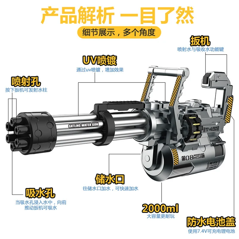 Elektryczny pistolet na wodę w kształcie Gatling z automatycznym pompowaniem i dużą pojemnością do walki na wodę Zabawki Pistolety na wodę
