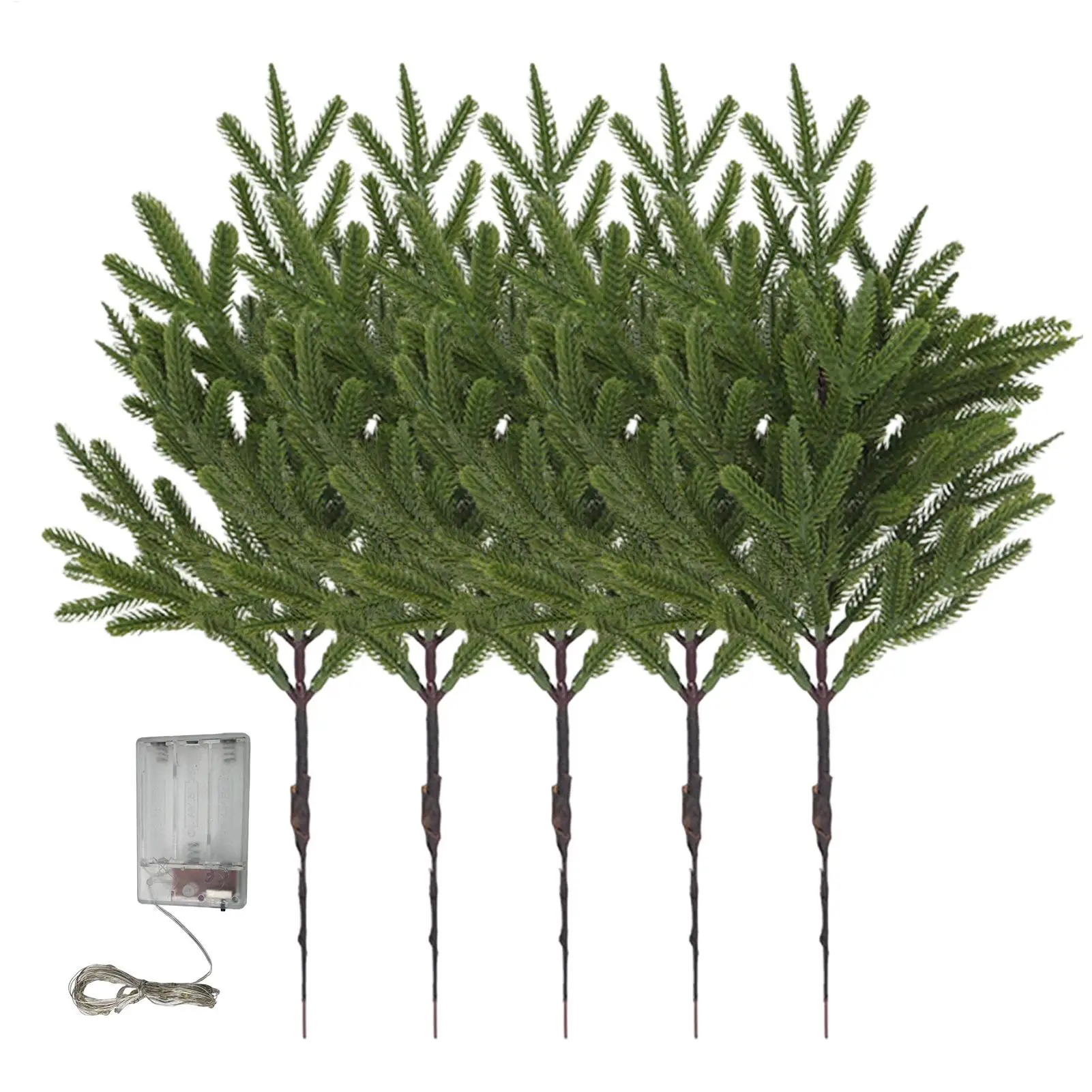 5 قطعة نباتات اصطناعية لعيد الميلاد فروع الصنوبر مع أضواء جذع الصنوبر الشمالي الواقعي للمزهرية الخضرة الاصطناعية طويلة الأمد