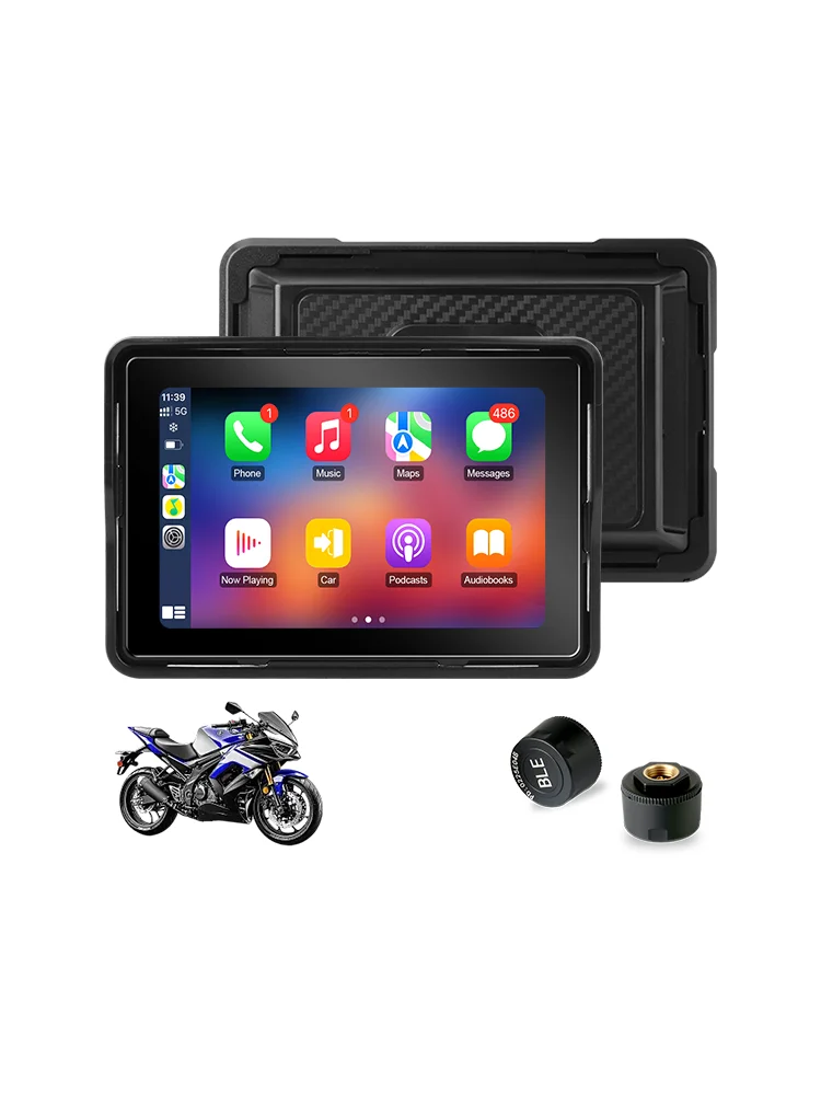 Jansite Tragbarer 5'' Motorrad-Carplay Android Auto IPX7 Wasserdichter GPS-Navigator Dual Bluetooth 5.0 Moto-Monitor IPS-Bildschirm