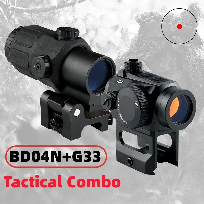 Tactical BD04N and 3X Combo Red Dot Sight Hologram Reflex Compact RifleScope Focus Optical Lens Easy Tracking Sporting Scope