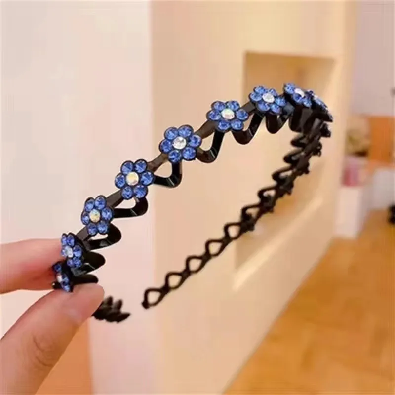 

Fashion Rhinestone Solid Wave Headbands for Women Girls Bezel Set Hair Hoop Ladies Boutique Hair Accessories