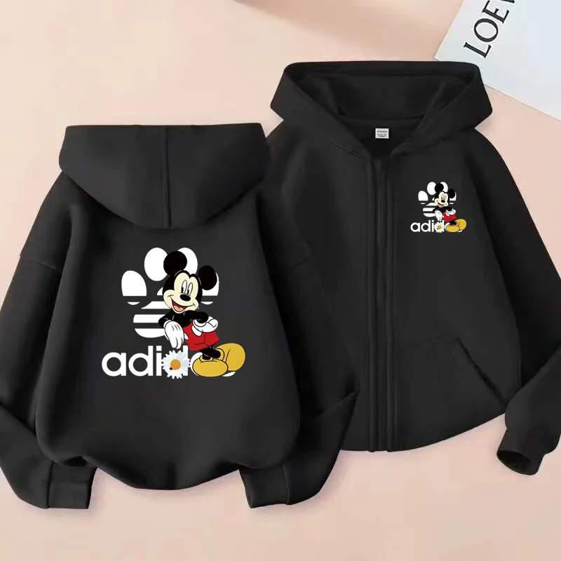 

Letter Anime Black Top Sweatshirt Kids Winter Cardigan Zipper Style Hoodie Fashion Girls Boy 3-12Yrs Casual Sunshine Loose Coat