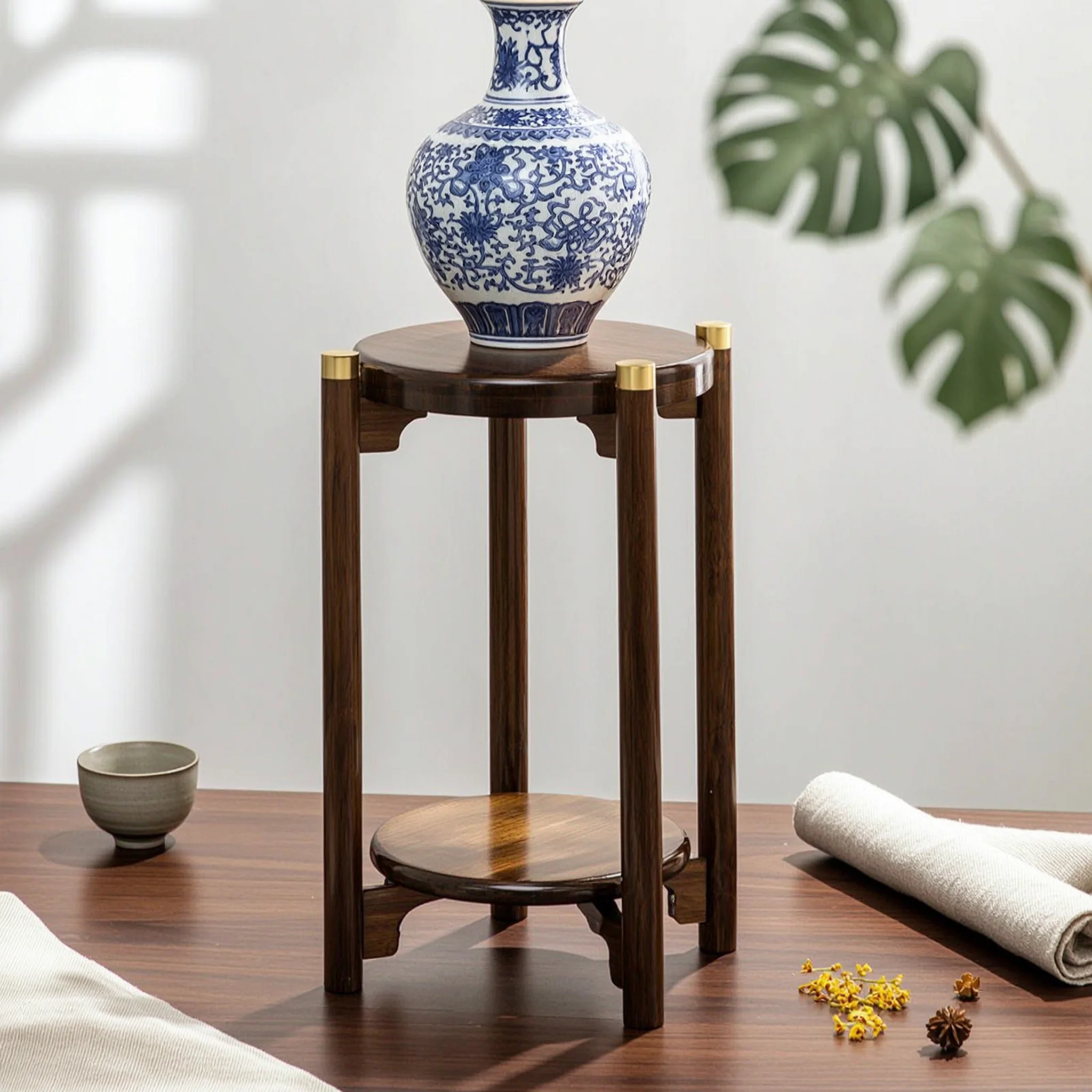 竹製植物スタンド屋内用二段植物スタンド植木鉢ホルダー丈夫な家具長持ちする家具リビングルーム、バルコニー用