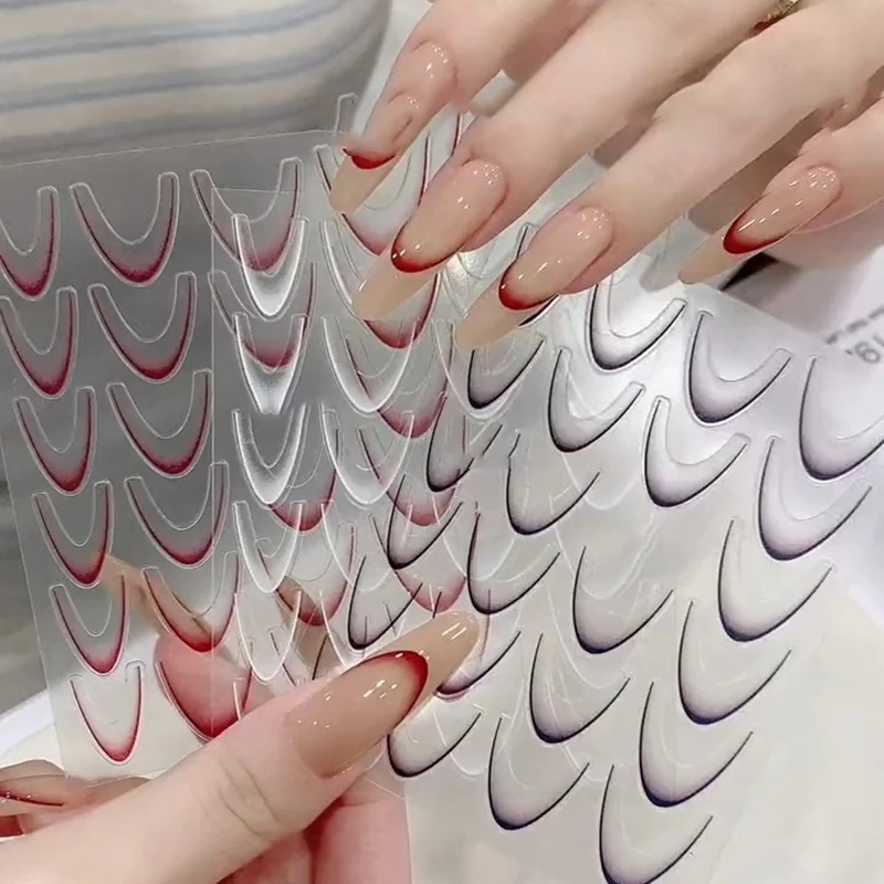 Pegatinas de uñas de línea francesa degradada, calcomanías 3D con puntas francesas, deslizadores de Gel para manicura, accesorios de decoración