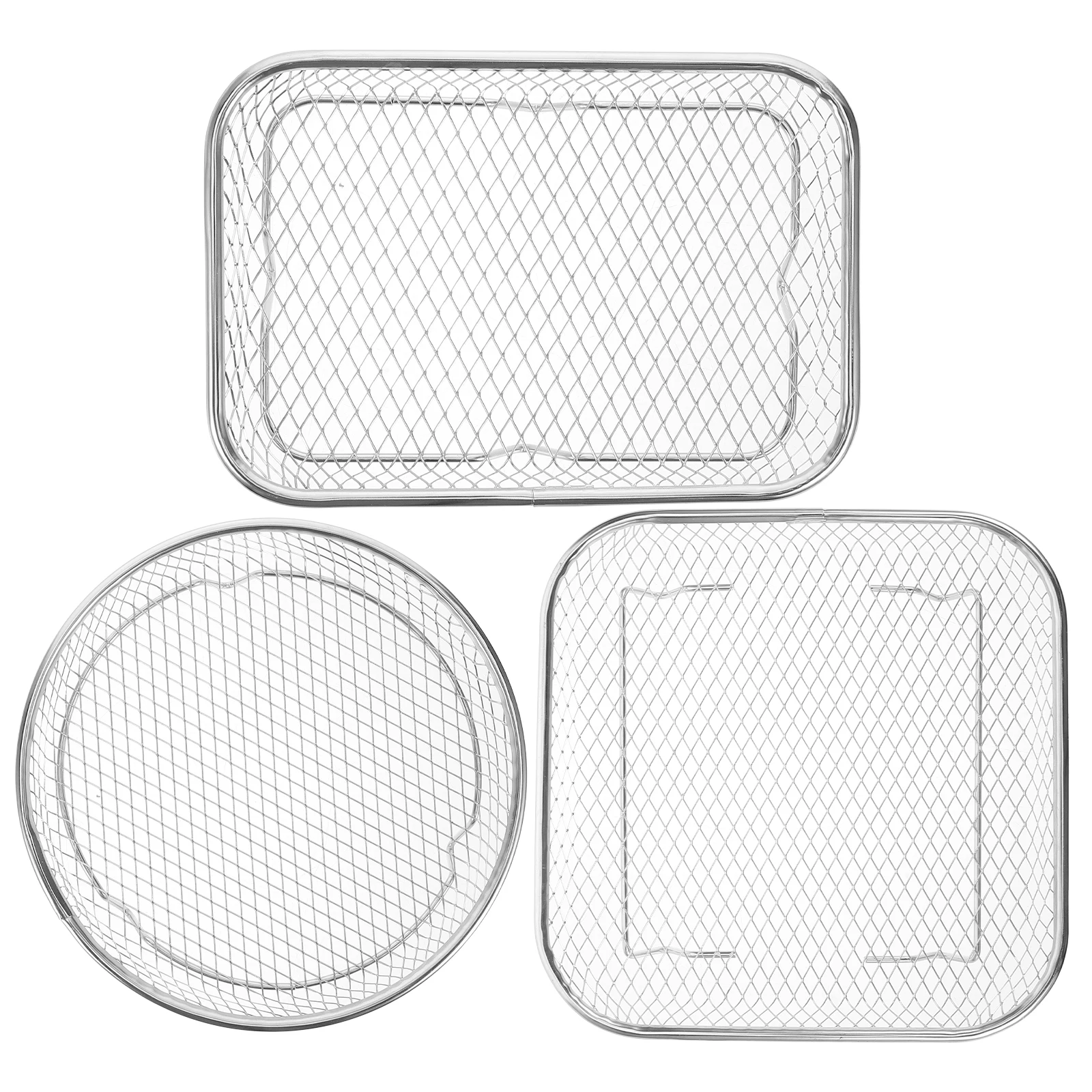 

3pcs Stainless Steel Steamer Basket Rack Heavy Duty Kitchen Drainage Mesh For Washing Steaming Cooling Multi-Functional