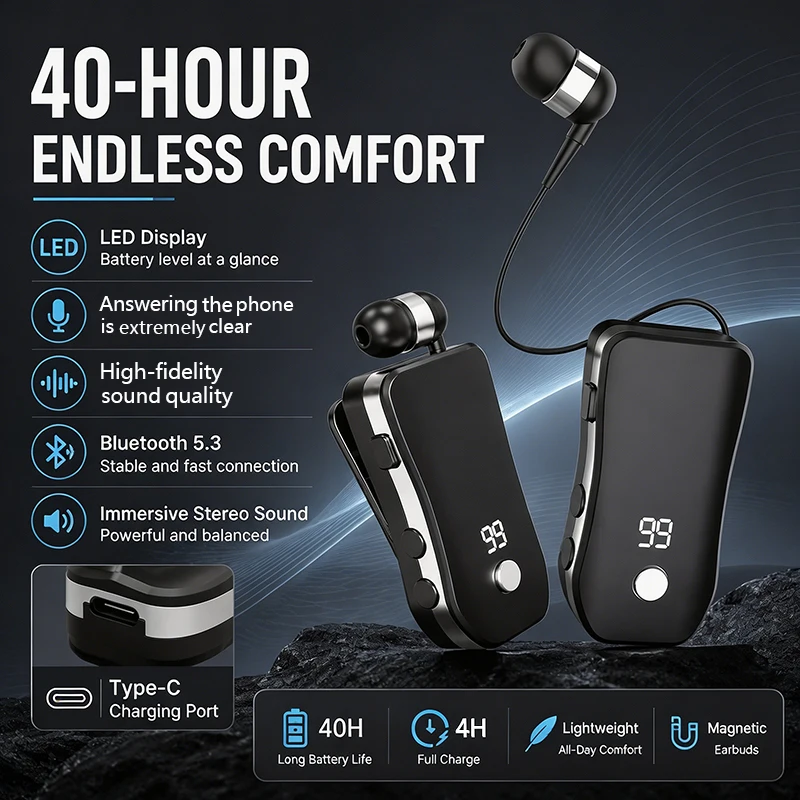 Auriculares inteligentes X-100 intrauditivos, auriculares inalámbricos, auriculares deportivos, auriculares para coche de negocios, auriculares para música, retráctiles