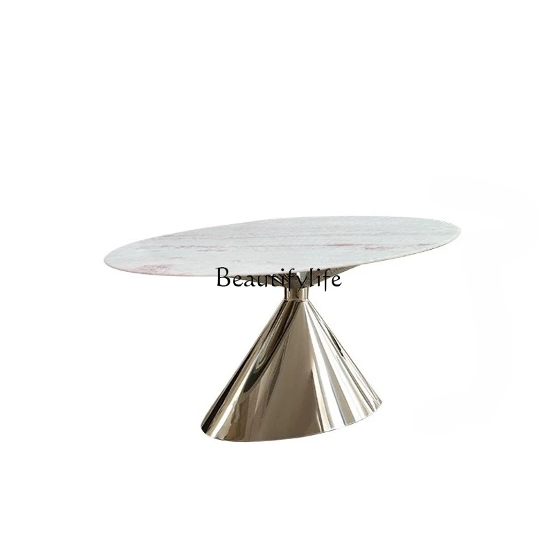 

Rose Rainbow Natural Luxury Stone Dining Table Home Italian Light Luxury Oval Marble Dining Table