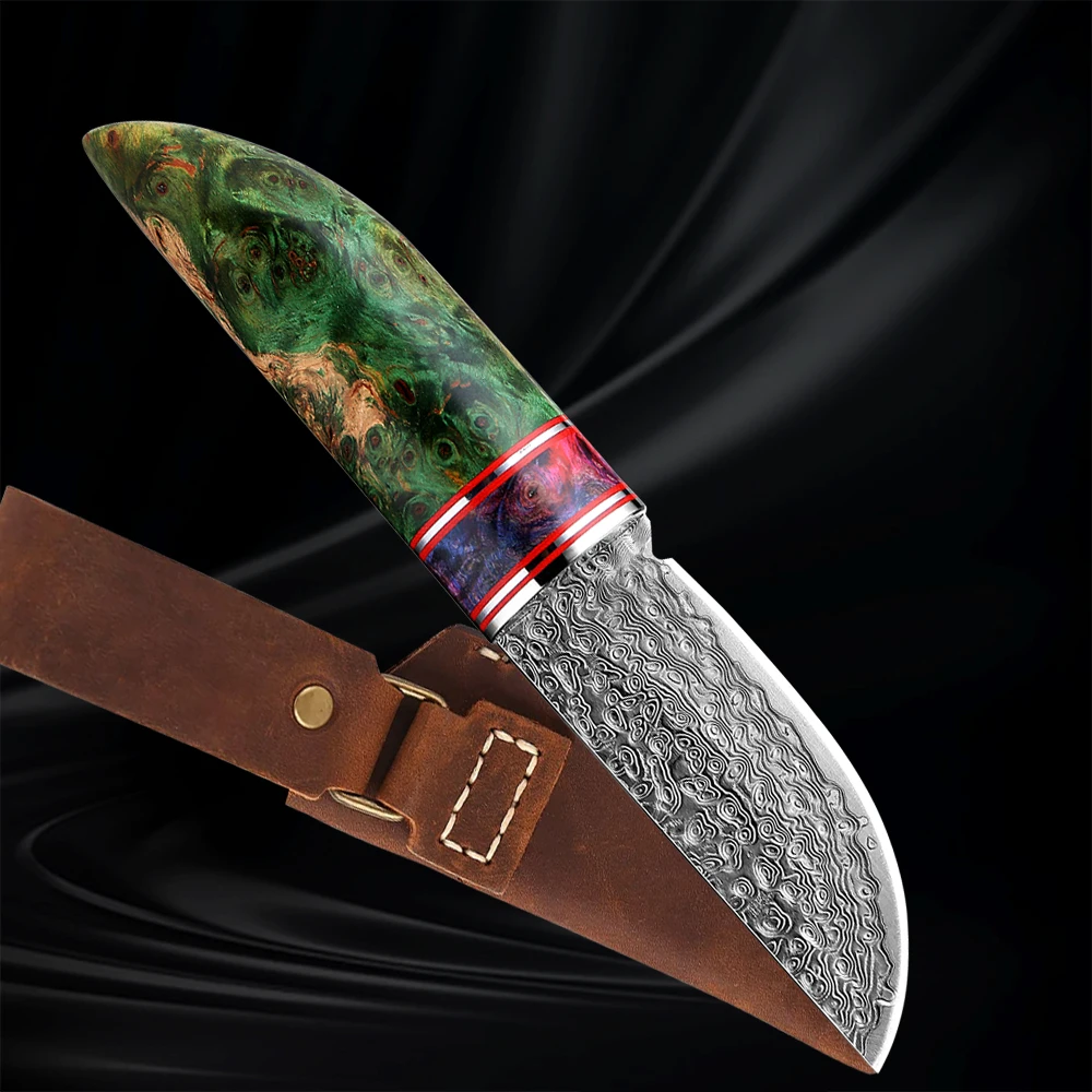 

Handmade Forged Sharp Straight Knives Damascus Steel camping Hunting Knife Portable survival Tactical Knives Leather sheath