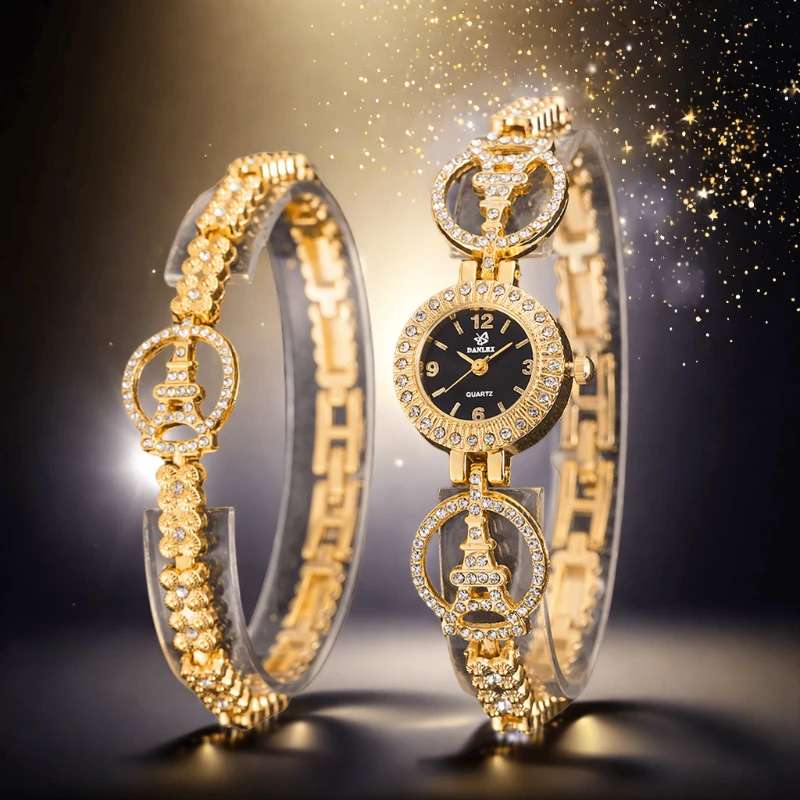 Luxury Women Watch Set Fashion Rhinestone Eiffel Tower Crystal Bracelet Quartz Watches for Woman Elegant Dress Ladies Wristwatch