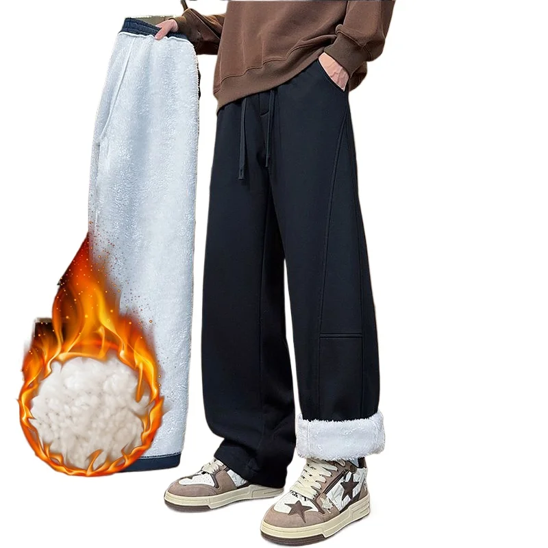 

Универсальные флисовые толстые повседневные брюки, зимние мужские мешковатые спортивные штаны с эластичной резинкой на талии, однотонные плюшевые теплые повседневные стильные брюки