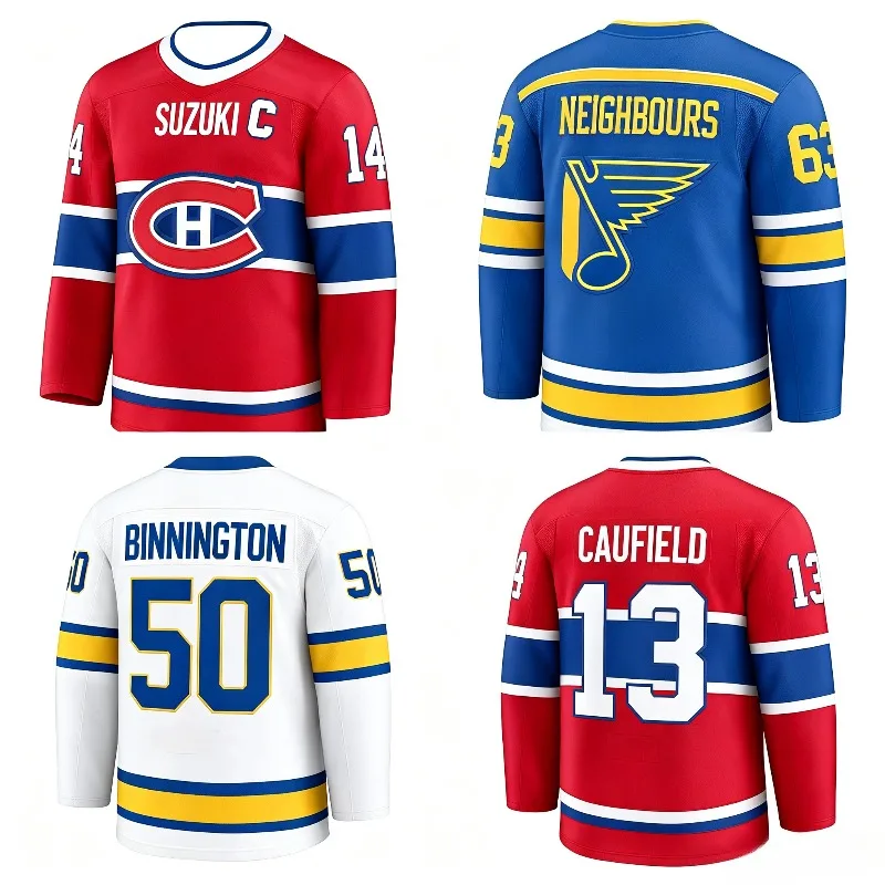 Hockey Jersey - Blue with Yellow/White Accents "Neighbours 63" Classic Note Logo Athletic Jersey 3d HD Prints
