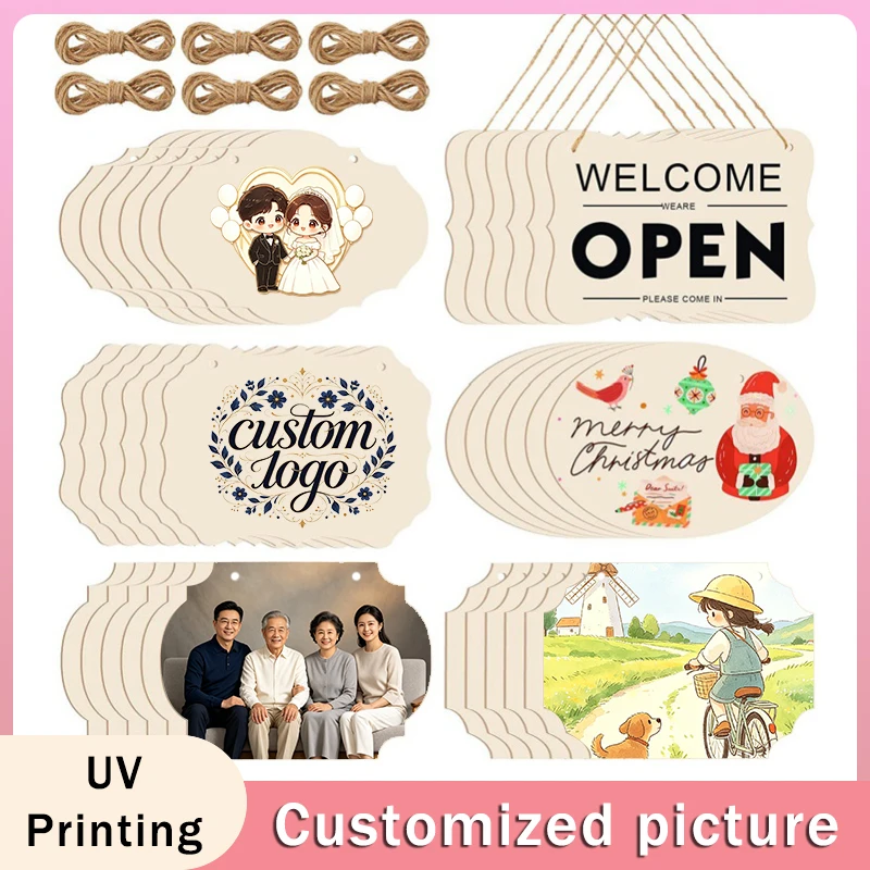 5Pcs Customizable UV Printing Blank Wooden Hanging Tags Rectangle DIY Wood Craft for Painting Writing Holiday Hanging Ornaments