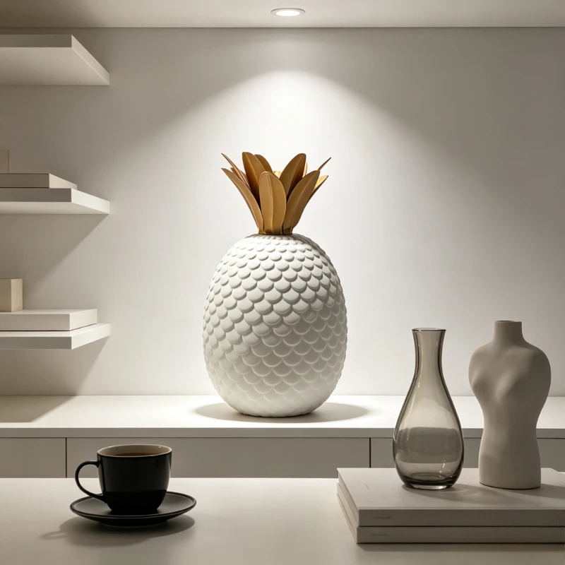 Statue Moderne en Céramique Ananas Blanc, Sculpture Décorative pour Salon, Meuble TV, Centre de Table, Ornement de Table, Ensemble Cadeau Maison