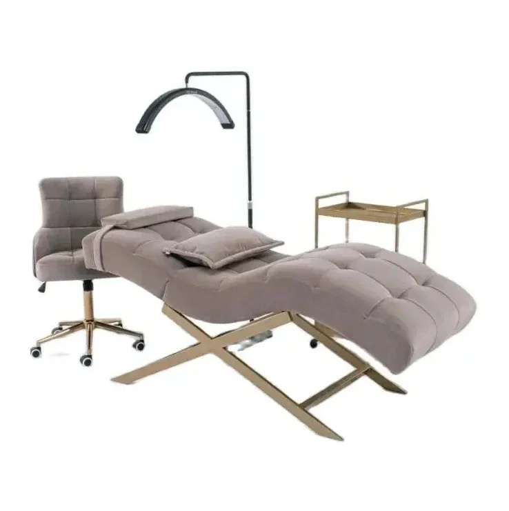 

2024, современный массажный стол, спа, коричневый бархат, салон красоты, кровать для ресниц, роскошная изогнутая кровать для ресниц