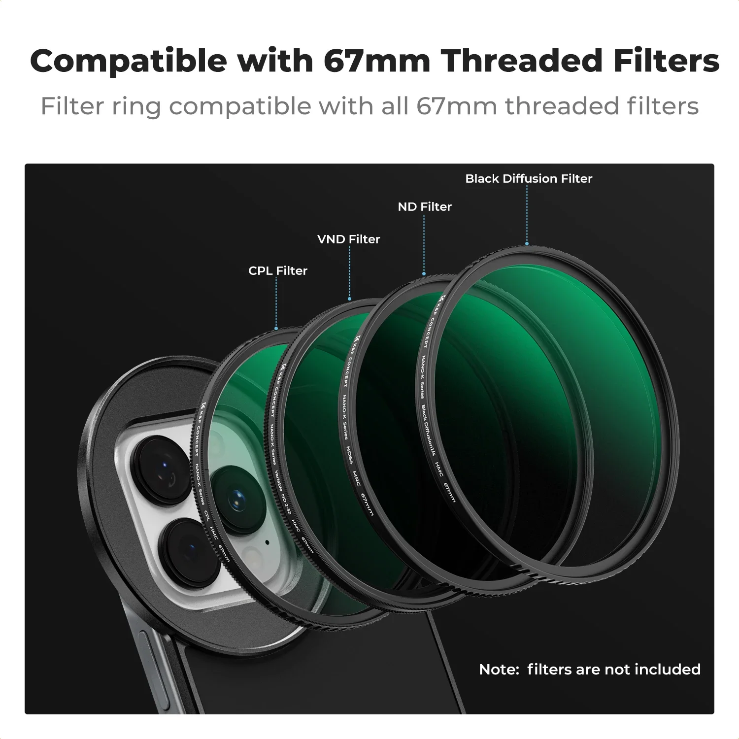 K&F CONCEPT محول حامل قوس مرشح مغناطيسي 6 1 بوصة يناسب المرشحات الملولبة 67 مم مثالي لـ iPhone 16 15 14 Pro MagSafe #4