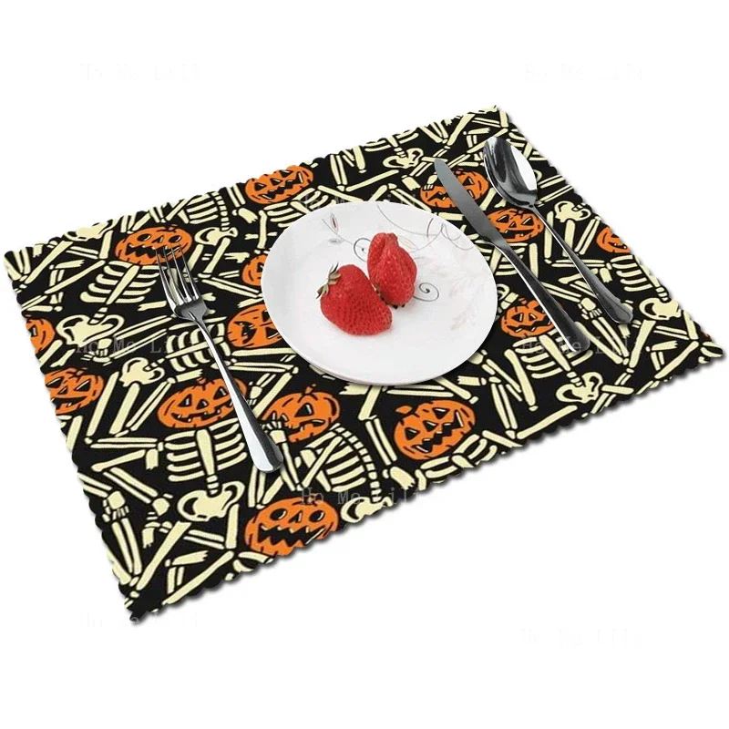 Halloween Endless Designs Adorn Scary Pumpkin Heads And Skeletons Table Decoration Placemat