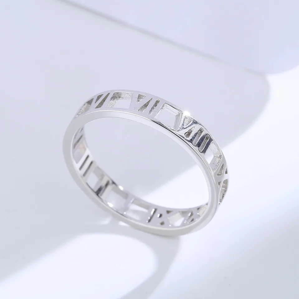 Buyee 925 Sterling Silver Simple Ring Finger Light Polishing Roman Number Sweet Ring for Woman Man Fashion Fine Jewelry Cricle