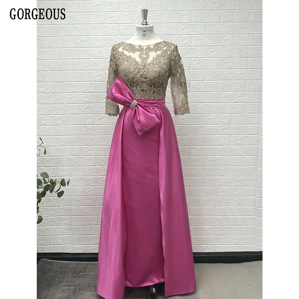 Customized Mother of the Bride Dresses 2025 A-Line O-neck Wedding Guest Gowns Lace Applique Bow Ruching Dress  Wedding Party New