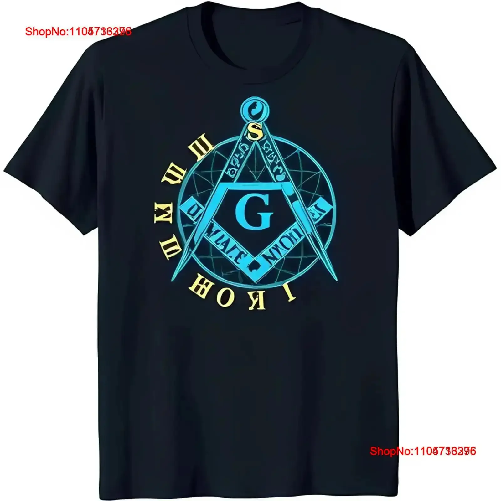 Men's Black T Shirt with Masonic and Square Symbol Blue White Design vintage Washed Soft streetwear homme Casual Breathable