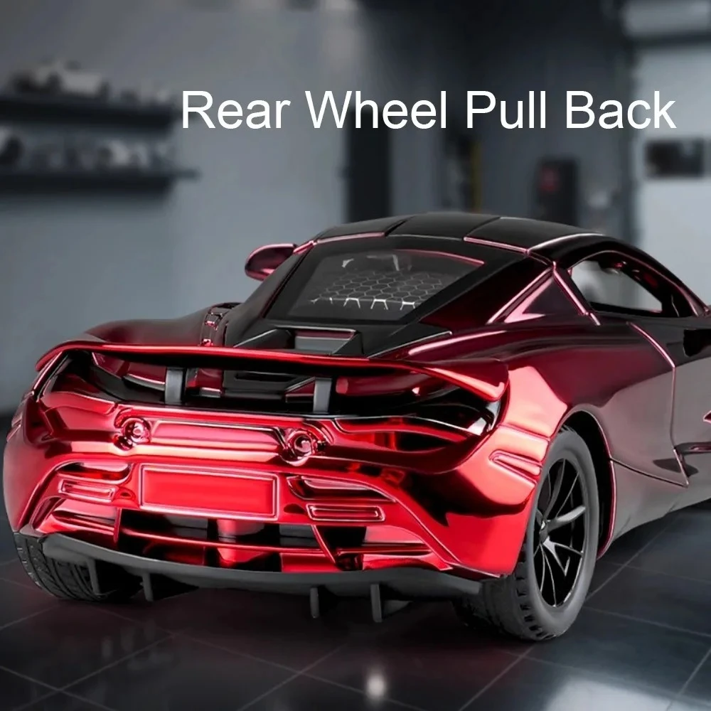 รถโมเดลซูเปอร์คาร์อัลลอยด์ 720S สเกล 1:32 ของเล่นแบบหล่อขึ้นรูป ประตูเปิดได้ มีเสียง มีไฟ ดึงหลังวิ่งได้ ของเล่นจิ๋วสำหรับเป็นของขวัญวันหยุดให้เพื่อน