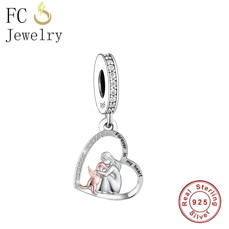 Huoonew Fit Original Pan Charm Bracelet 925 Sterling Silver Forever in my heart Girl and Angel Dog Bead For Making Berloque