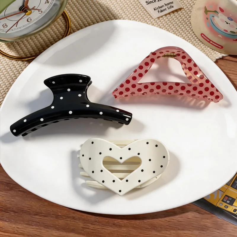 1/3pcs Pink Polka Dot Geometric Heart Shape Hair Claw Clip for Women Sweet Daily wear Hair Clamp Hair Accessory