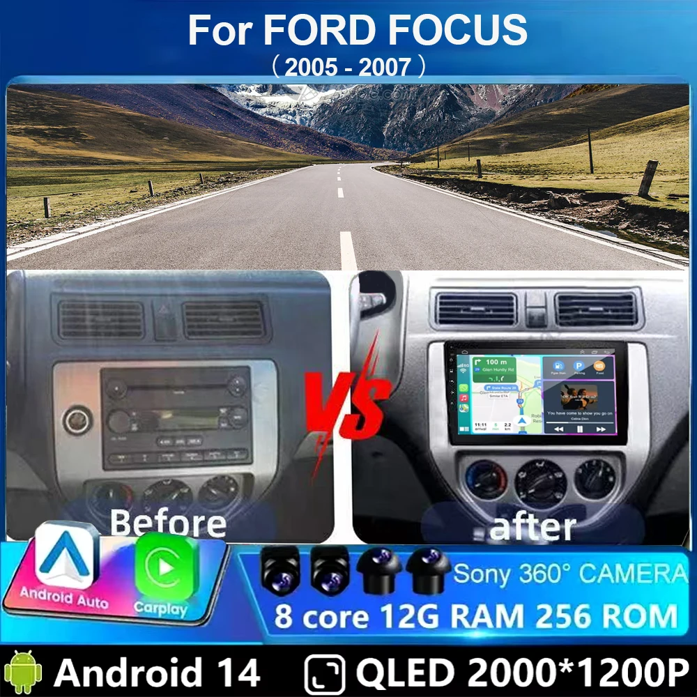 

Android14 QLED For FORD FOCUS 2005 2006 2007 Car Radio Multimedia Video Player GPS Navigation Stereo Carplay 4G WIFI No DVD