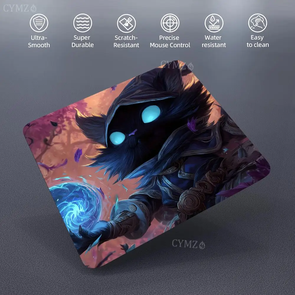 Cat Wizard and Raccoon Warrior Design Small Mouse Pad Desk Mat Non-Slip Stitched Edge office mat Gaming pad Laptop Mousepad