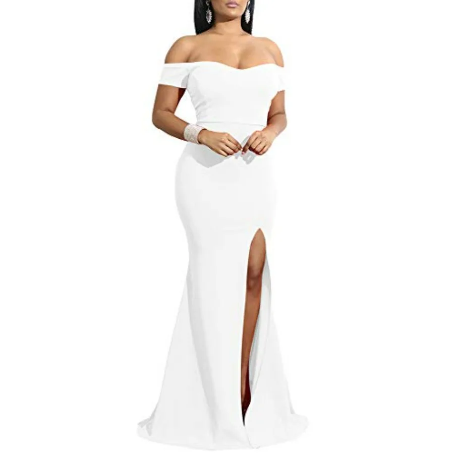 

YMDUCH Women's Off Shoulder High Split Long Formal Party Dress Evening Gown