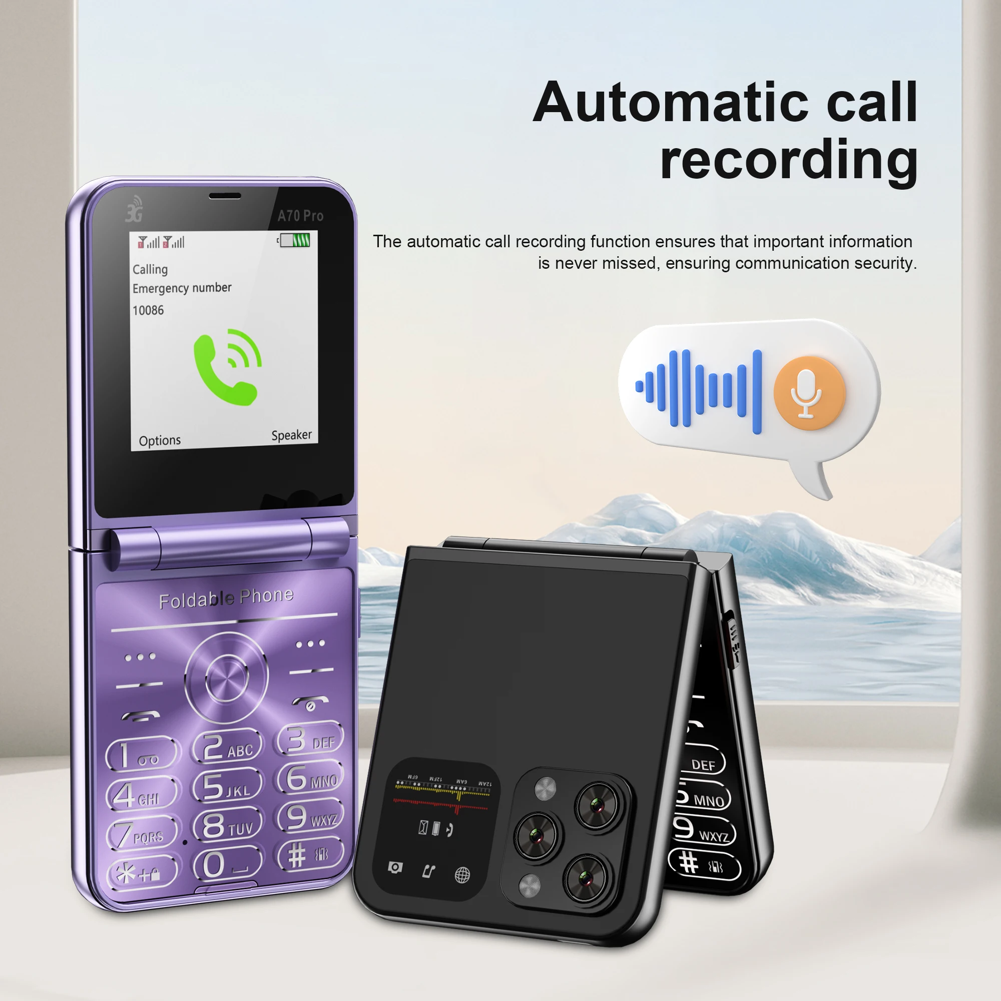 SERVO A70 Pro 3G Network Foldable Phone Speed Dial Call Recording FM Radio Flashlight Key 2.6