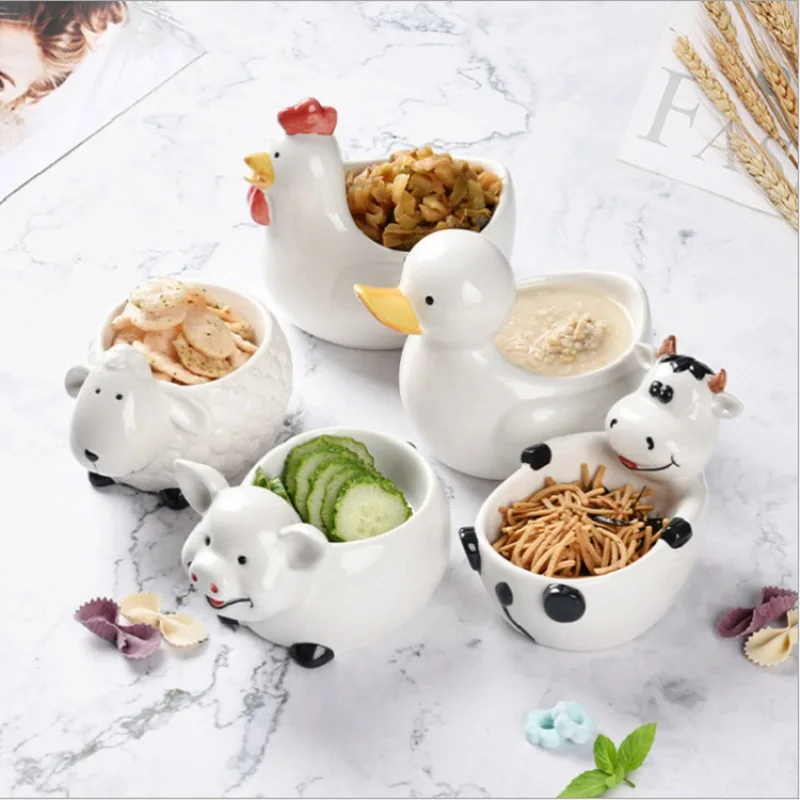 

Creative Ceramic Bowl Household Tableware Girl Heart Q Cute Student Children's Single Personality Cute Auxiliary Food Bowl