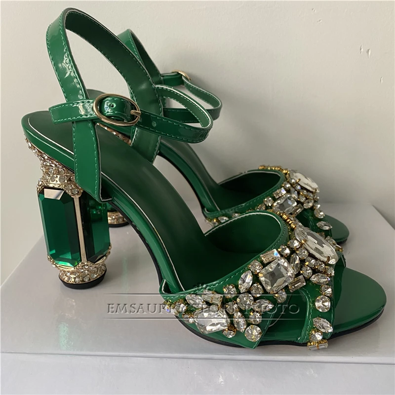 Quality Rhinestone Diamond Decor Sandals Women Jeweled Crystal High Heel Ankle Strap Banquet Shoes Summer Girls