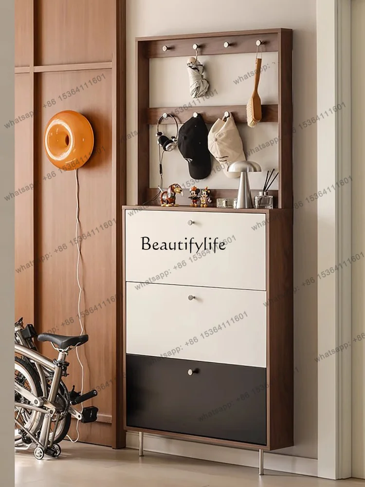 Customizable Vintage Style Shoe Cabinet Storage Integrated Wall-Mounted Ultra-Thin Entryway Home Use