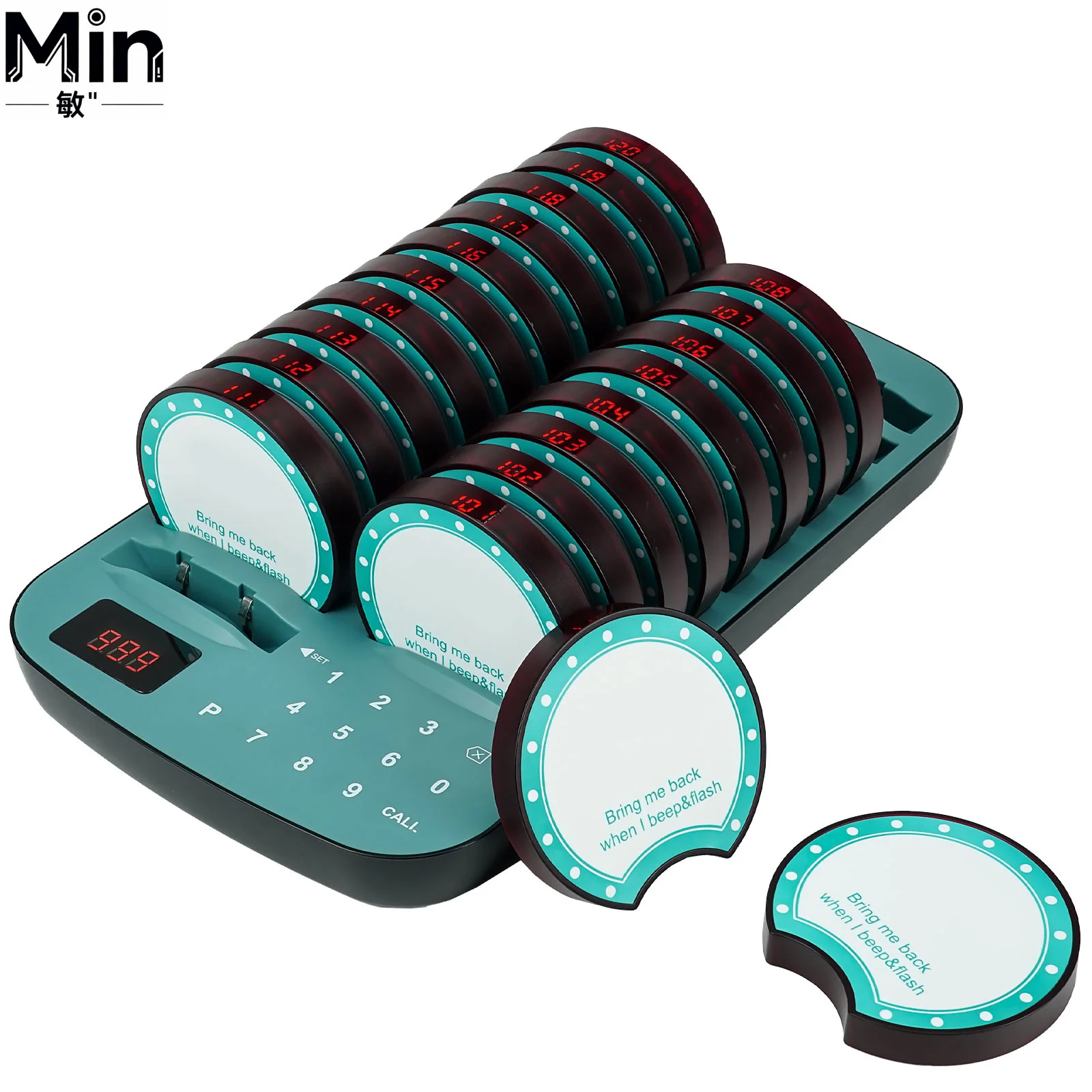 20 Pcs Round Wireless Restaurant Pagers with Independent Dock Vibration Alert Guest Calling Paging System