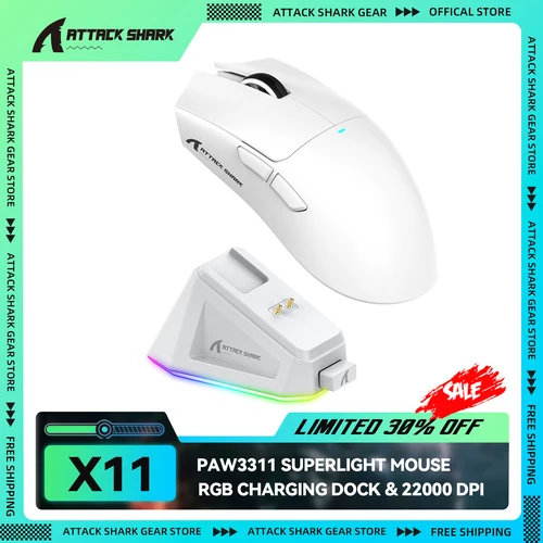 Imagen 1 del producto ATTACK SHARK X11 Ratón inalámbrico para Juegos con Base de Carga Magnética, Sensor PixArt PAW3311, 22K DPI, Bluetooth/2.4Ghz/Cable, para PC/MAC