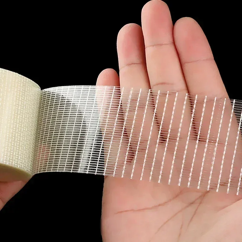 20M Strong Fixation Mesh Tape Transparent Single Side Adhesive Seal Grid Tape Waterproof Strapping Packaging Fiberglass Tapes