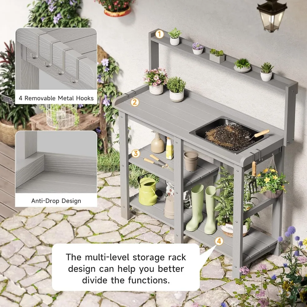 مقعد بوتينج، طاولة مقعد التثبيت في الهواء الطلق مع حوض قابل للإزالة، مقاعد بوتينغ HDPS للخارج، طاولة حديقة مع غلاف تخزين #3