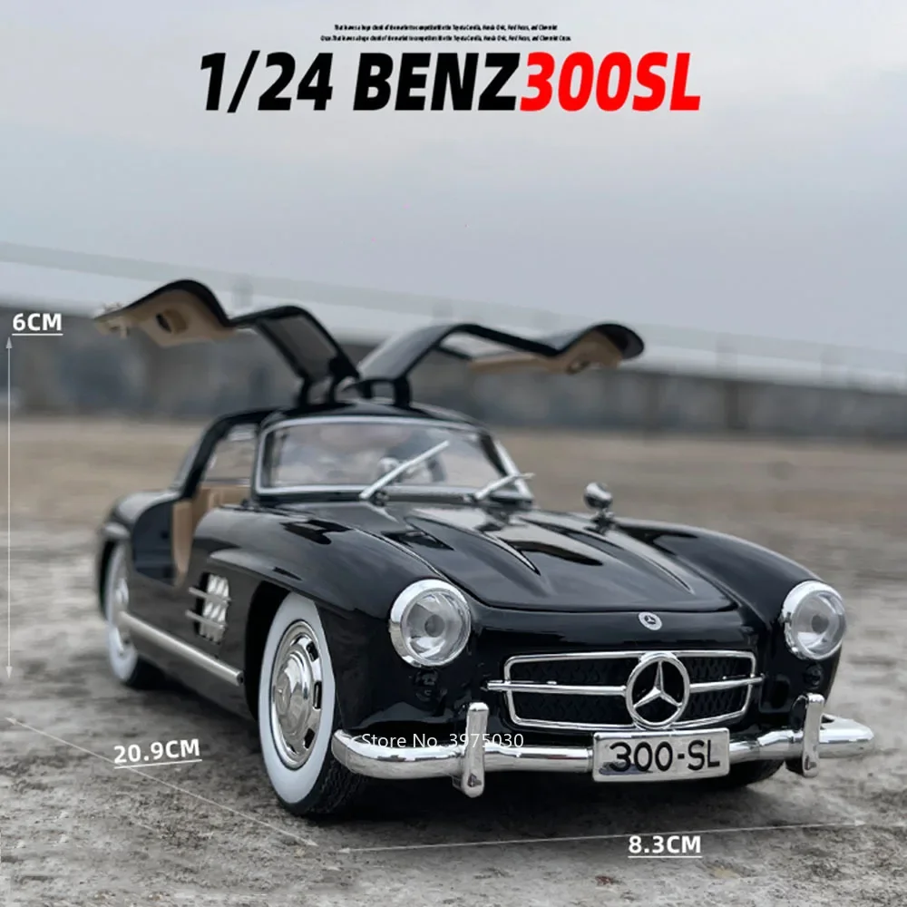 1:24 Benz 300SL Modele samochodów zabawkowych Alloy Diecast z wycofaniem Dźwięk Światło Wycofać Miniaturowe pojazdy Chłopiec Urodziny Zbieraj prezenty