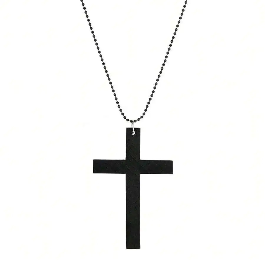 

Chunky Black Cross Pendant Necklace on Ball Chain for Men and Women