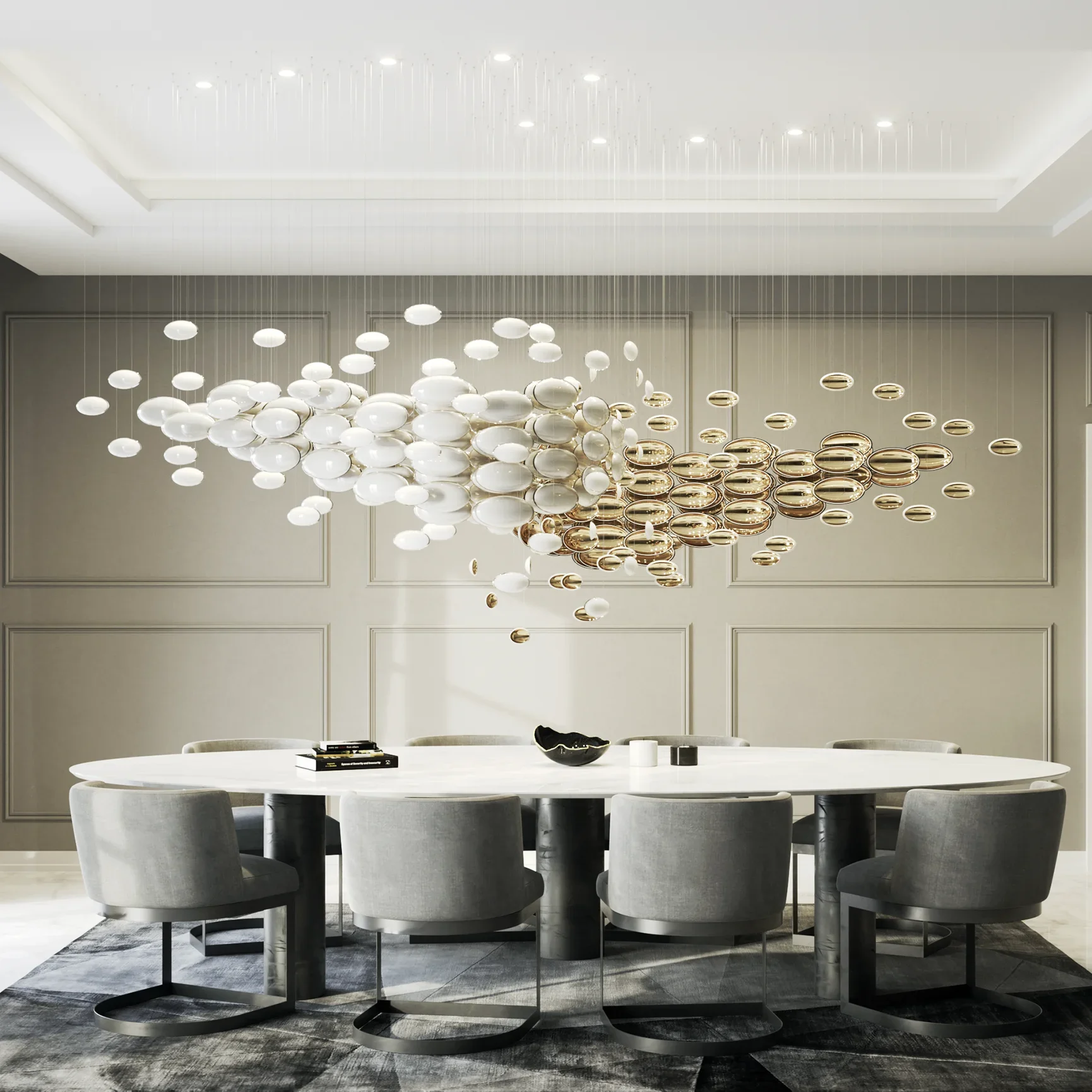 Luxury Golden Egg Collection Chandeliers for Lobby Hotel Staircase Modern Designer Glass Bowls Chandelier Customized Chandeliers