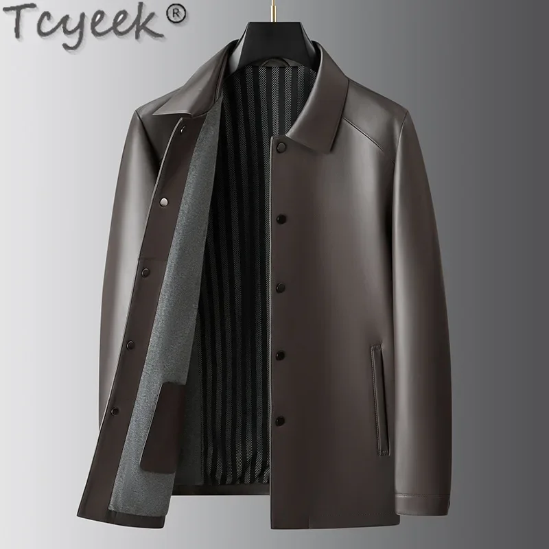 Tcyyeek Genuine Leather Jacket Men Mid-length Real Sheepskin Mens Coats Spring Autumn Clothes Vegetable Tanning Jaqueta Couro